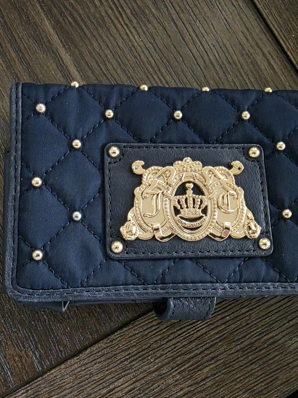 Juicy Couture Navy Quilted Wallet with Gold Crest